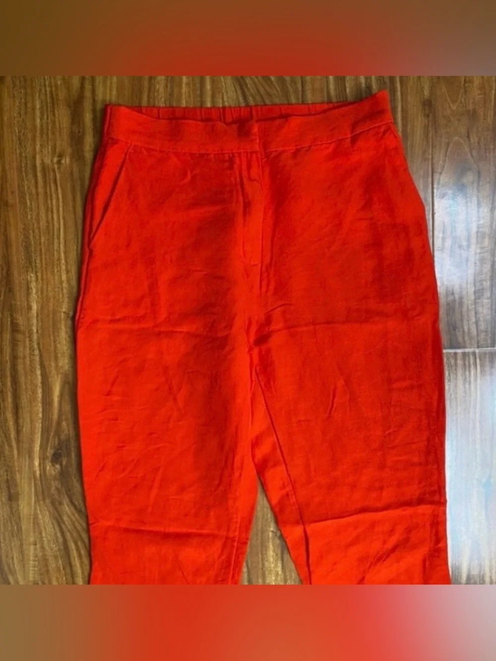 H&M Women's Orange Red Linen Mix High Waist Crop Flared Pants Size 10 Coastal